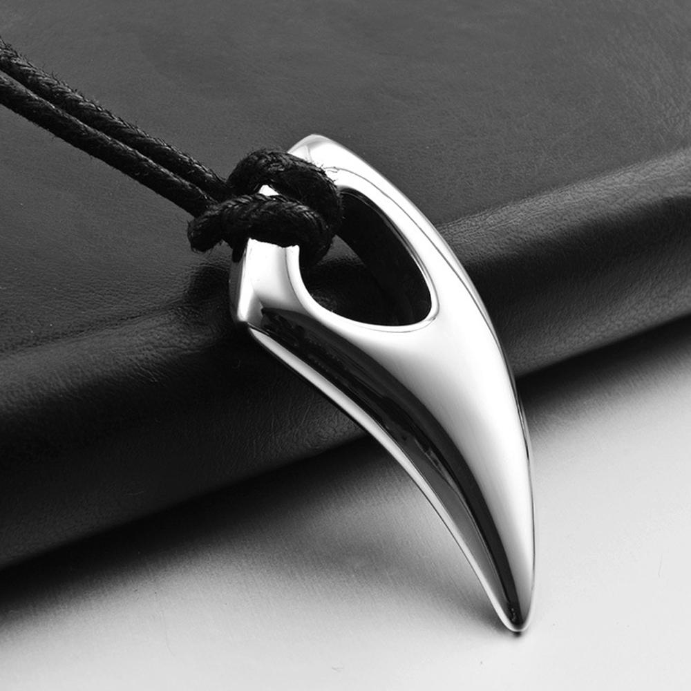 Punk Hip Hop Wolf Tooth Leather Rope Pendant Necklaces For Men Women Stainless Steel Fashion Animal Amulet Jewelry