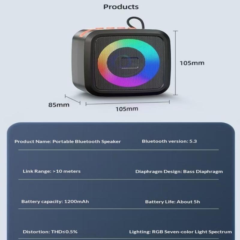 Mini Portable Bluetooth Speaker With Phone Holder, Rgb Lights, Super Bass & 10H Playtime For Travel