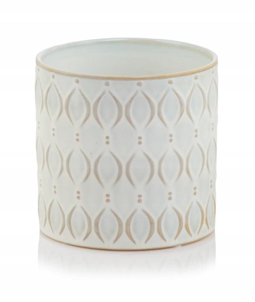 Osłonka ceramiczna kremowa szkliwiona 13 cm cylinder geometryczna 1 szt.