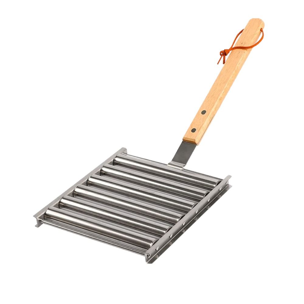 

Stainless Steel Hot Dog Roller Wooden Handle BBQ Tool Multipurpose Sausage Rolling Rack Kitchen wooden handle