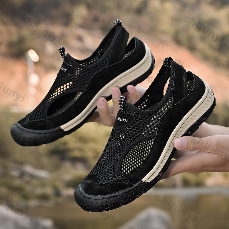 Fashion Large Size Men's Casual Shoes 2025 Summer Mesh Breathable Comfortable Flats Fashion Non Slip Outdoor Soft Sole Vintage Sandals
