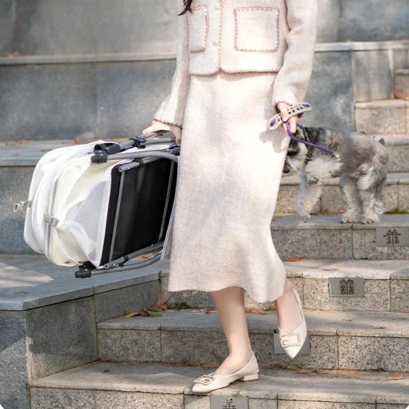 Lightweight Pet Stroller Puppy Transporter Small and Medium Pet Stroller Folding Outdoor Travel Breathable Cat Dog Stroller