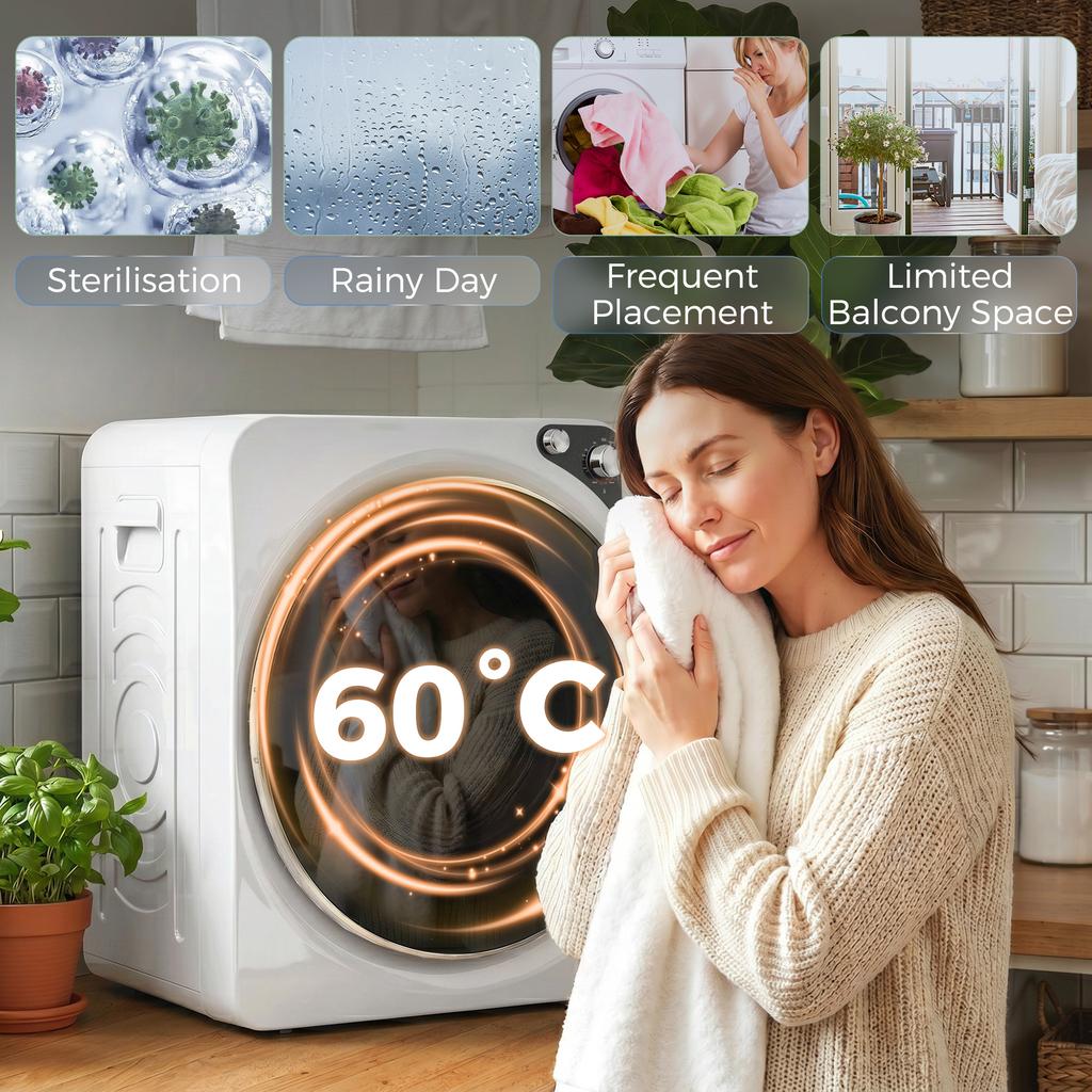 5kg Vented Tumble Dryer, 1000W Compact Tumble Dryer with 5 Drying Modes, Stainless Steel Tub, White