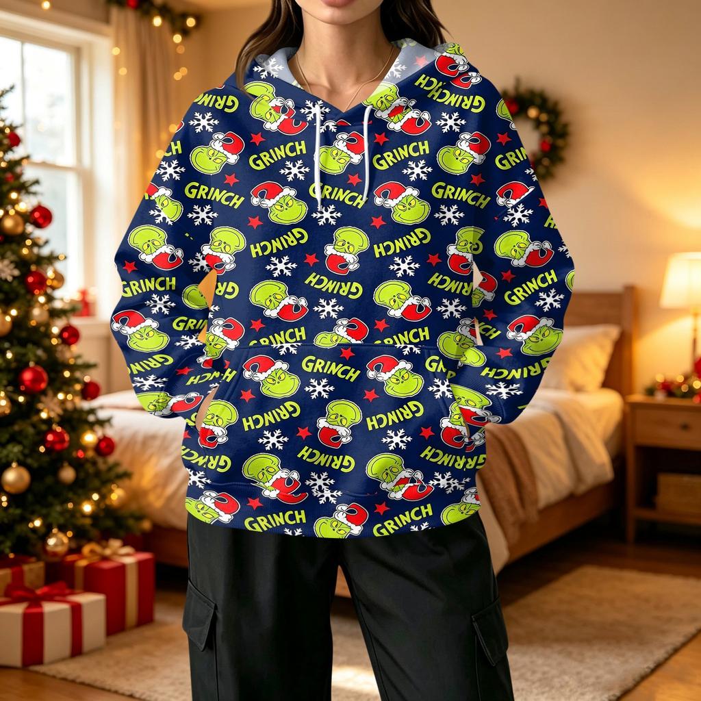 Women's Casual Christmas Print Pullover Hoodie with and Pockets