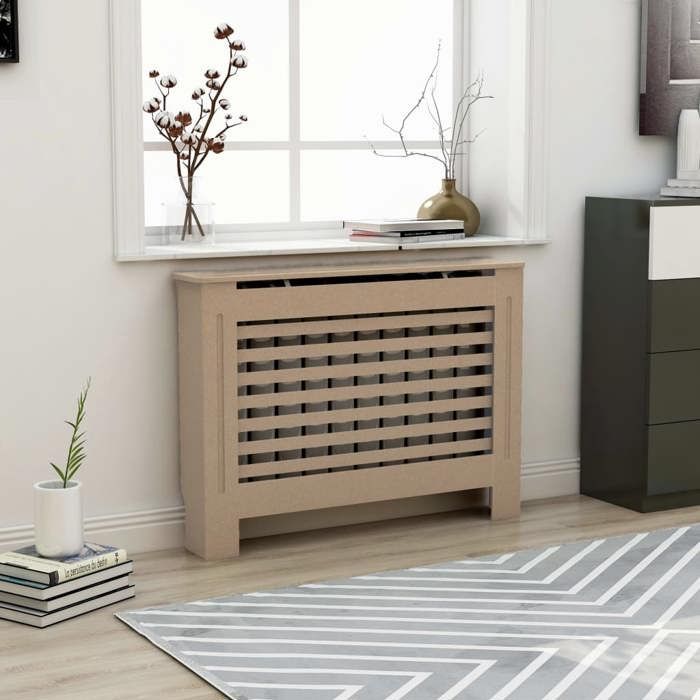 Cache-radiateur en MDF brun - vidaXL - 112x19x81 cm - Design à lattes