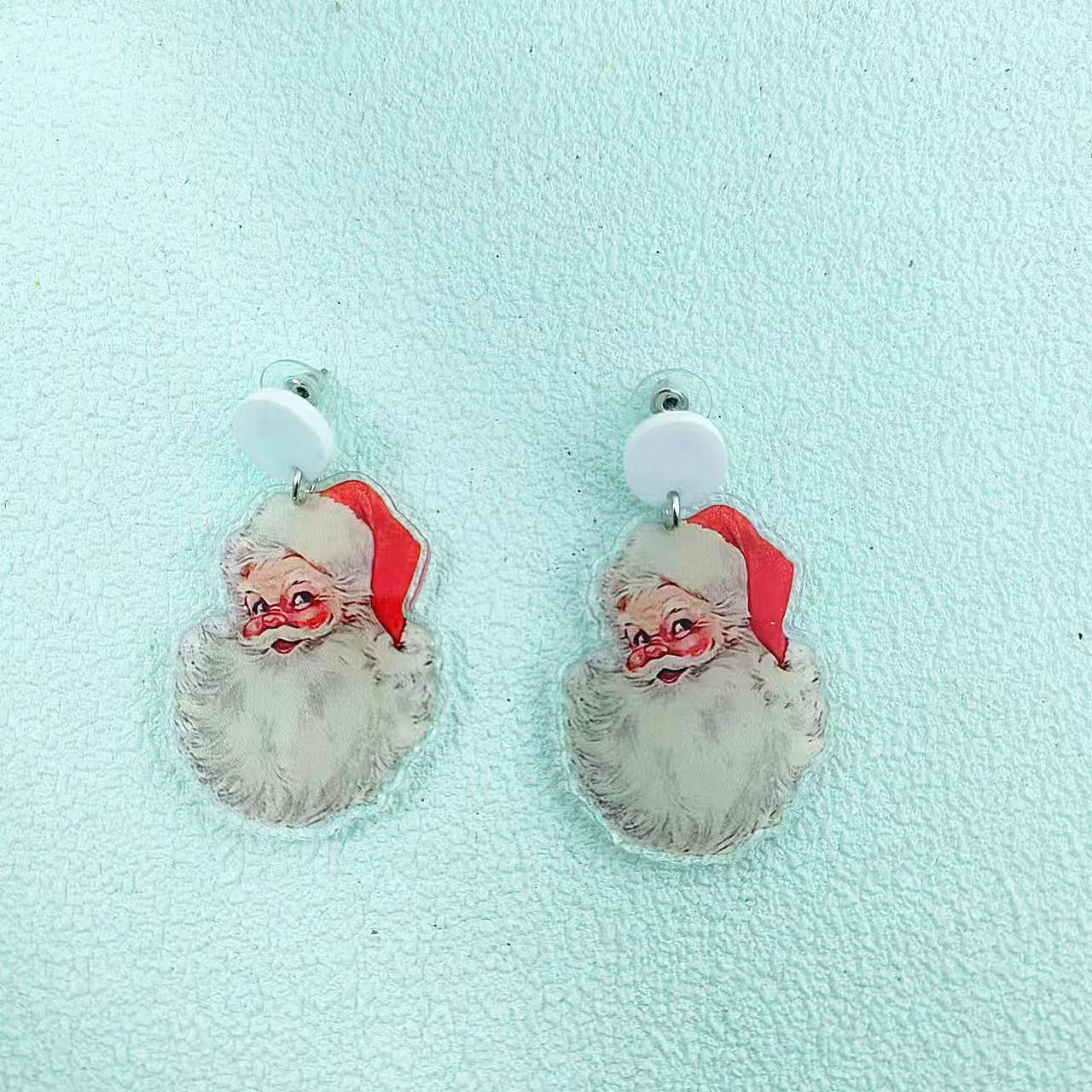 

Retro Christmas Elf Reindeer Santa Hat Acrylic Drop Earrings - Limited Edition