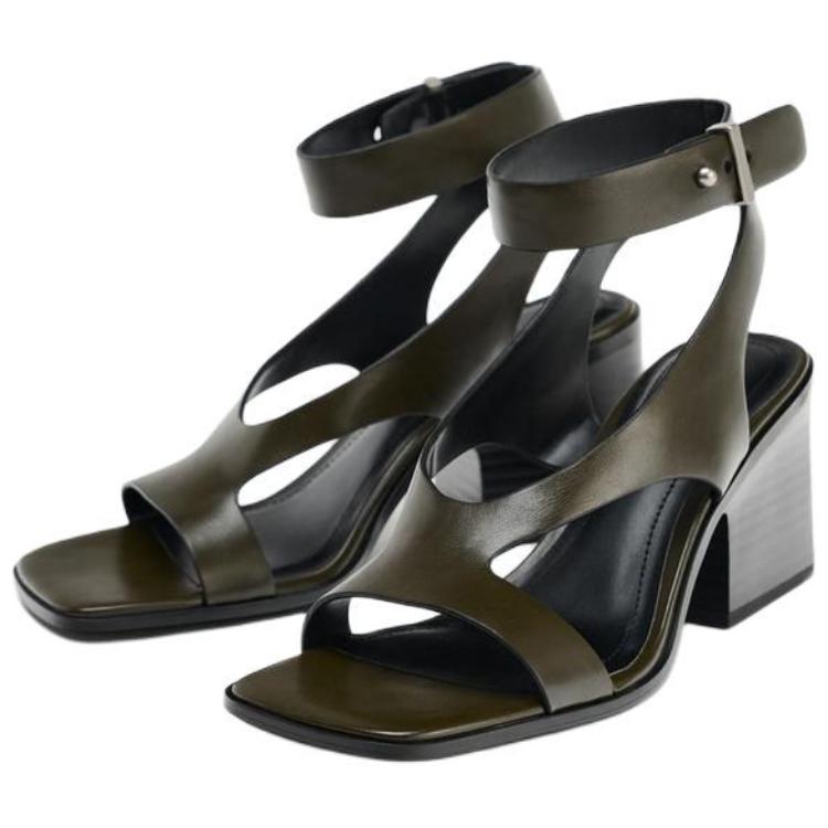 Zara Pu Lightweight Cool High Heel One Strap Sandals 7.5Cm Women Sandals Green 11300510032