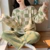 Thickened Coral Velvet 2-piece Pajamas Set, Large Size Flannel Pajamas, High Collar Trousers Set, Home Clothes, Women's Warm Home Clothes