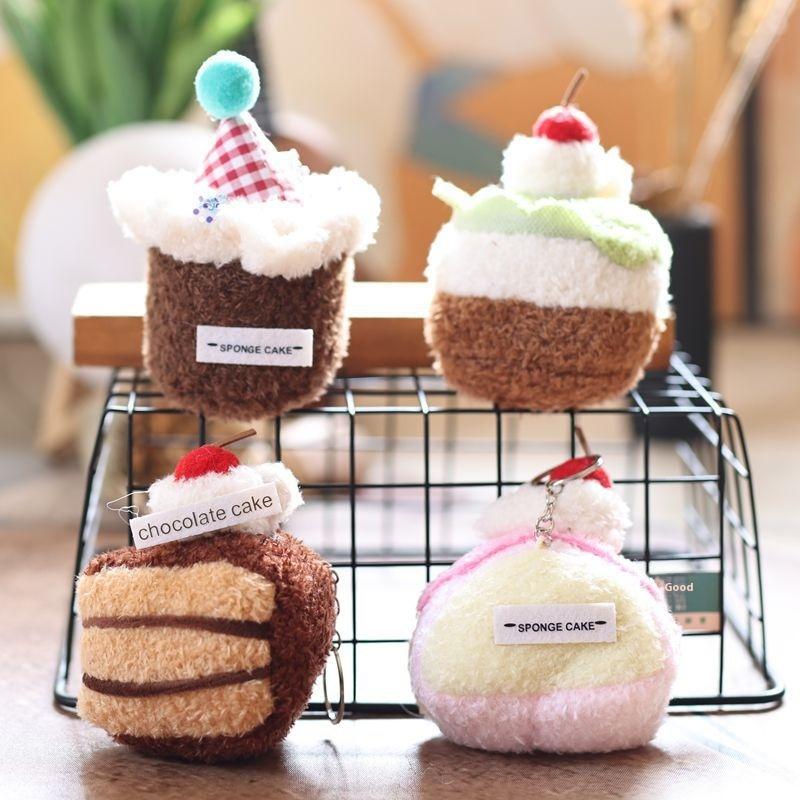 Cute Cartoon Cake Plush Toy Keychain Soft Stuffed Doll Keyring Bag Pendant Lovely Hanging Decoration Girl Gifts