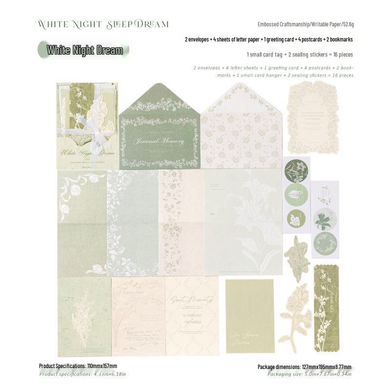 Mò Mò Embossed Letter & Envelope Set: Wish Flower Artistic Style with Greeting Card, Postcard, and Bookmark.