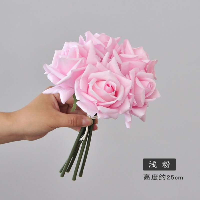 Artificial Roses Single Stem 5pcs Fake Silk Flower Arrangement Bouquet Real Touch for Home Party Wedding Decoration(Light Pink)