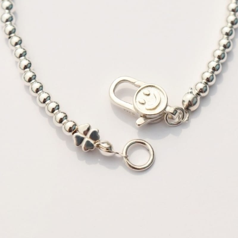 BONBEAU 3mm silverball clover smile lock Bracelet 925 silver sterling silver clover charm smile lock 3mm ball bracelet
