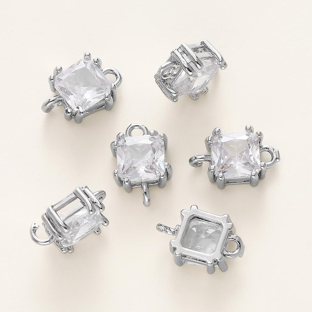 4/6Pcs 14/18K Gold Color Plated Zircon Single Hole Love Heart Double Hole Square Pendants For DIY Jewelry Making Findings