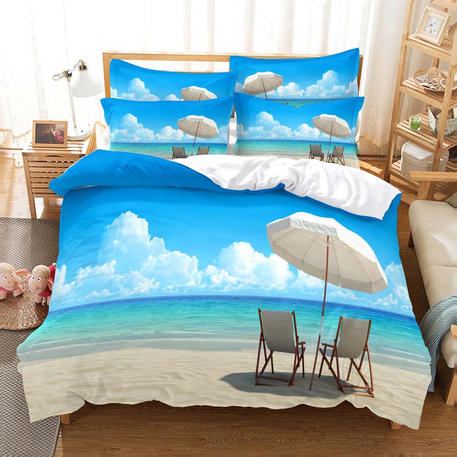 3D HD ložní souprava Queen Povlak na přikrývku Povlak na polštář Povlečení USA King Twin Full Double Single Bed Seaside Coconut Tree