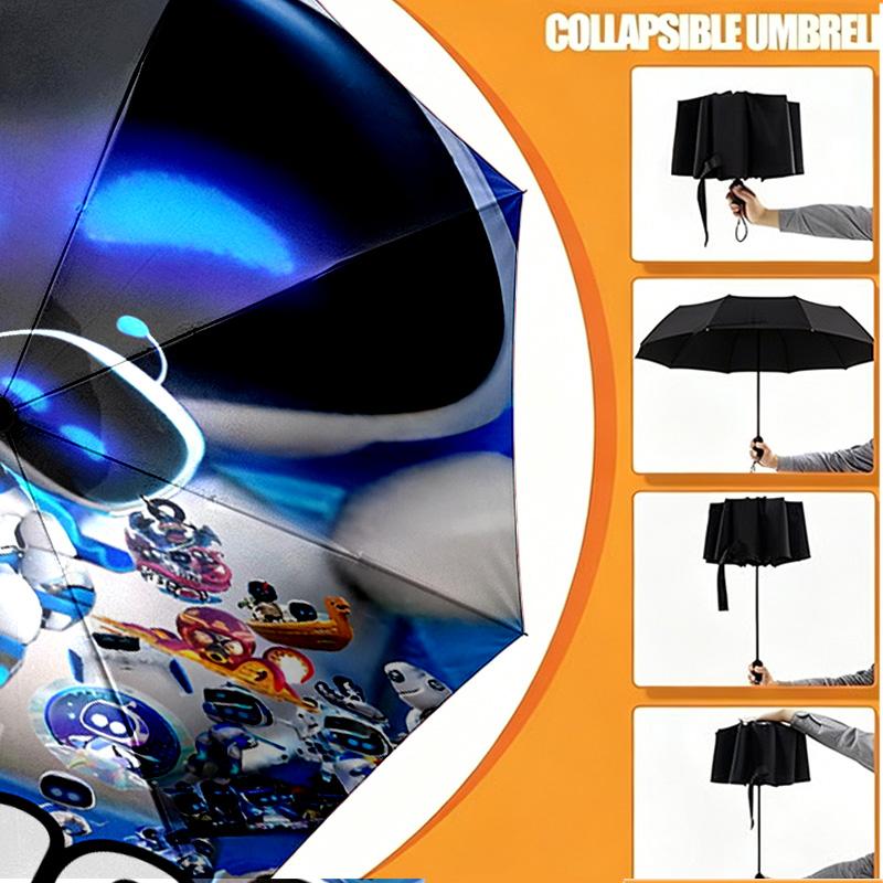 Custom Name Personalized Cosmic Bot Crew Print Umbrella, Auto Open Close, 8‑Rib Sturdy Frame, Commute Camping Hiking Use, Birthday Gift