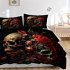3pcs Skulls In Bloom Bedding Set, Including 1 Quilt Cover and 2 Pillow Shams, Without Filling,
