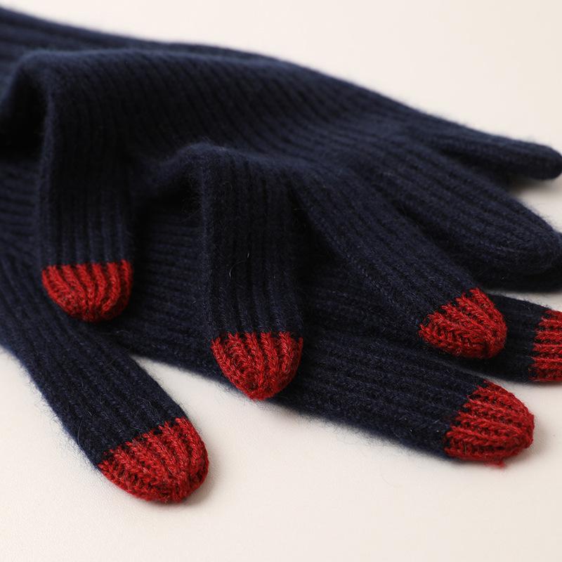 Autumn & Winter Cashmere Knit Touchscreen Cold Protection Striped Warm Gloves