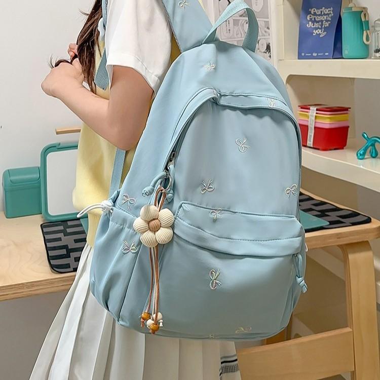 Schoolbag wholesale backpack, student backpack, girl's versatile middle, high school, college student, cute embroidered bow travel backpack