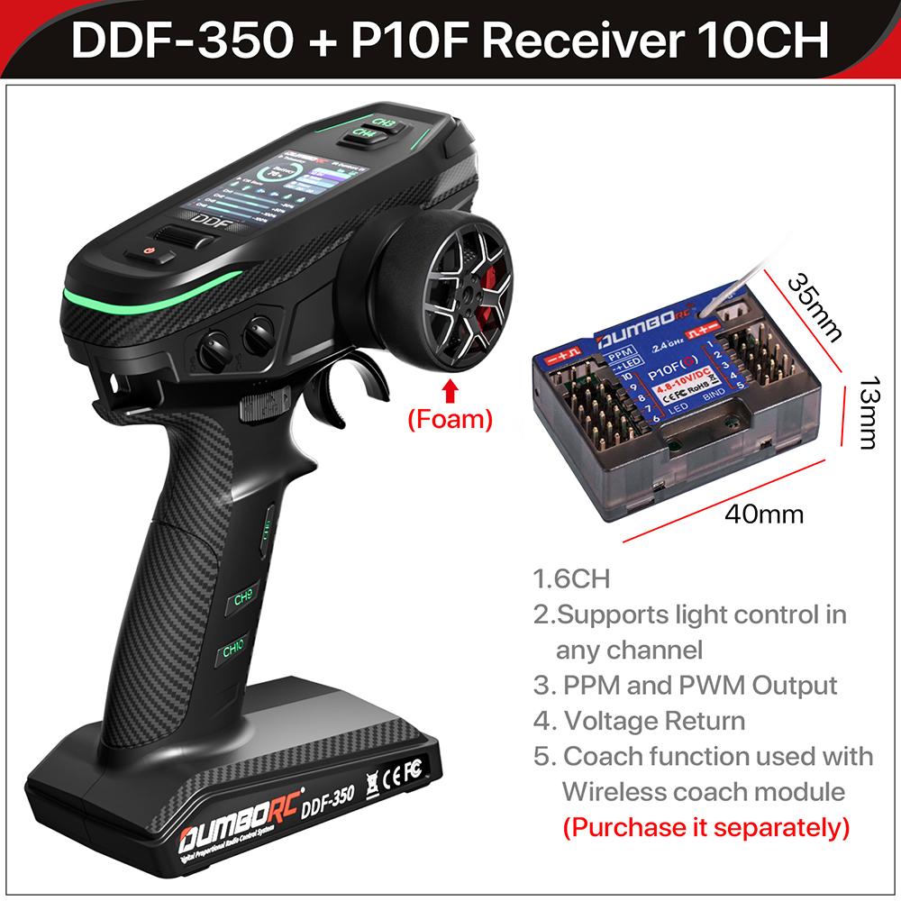 DUMBORC 2.4G 10CH Digital Radio Remote Controller DDF-350 Transmitter with Receiver for RC Car Boat Tank LCD FHSS System