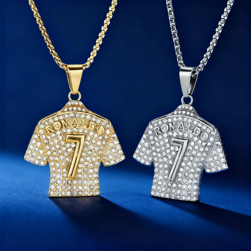 Hip Hop Stil Nummer 7 Trikot Zirkon Anhänger Legierung Halskette für Männer, Klassische Gedenk Halskette, Welt Fußball Fan Geschenke