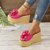 Aphixta Perlen-Design Damen Keilabsatz Hausschuhe Babyrosa Blume Süße Mules 4cm Plateausandalen Clog Schuh Pantoletten Übergröße 43
