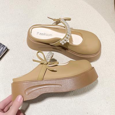 Fashion Bow Platform Flats Women Slippers Fashion String Bead Slingback Shoes Dress Woman Mules Shoes 2025 Summer Casual Mujer Zapatos