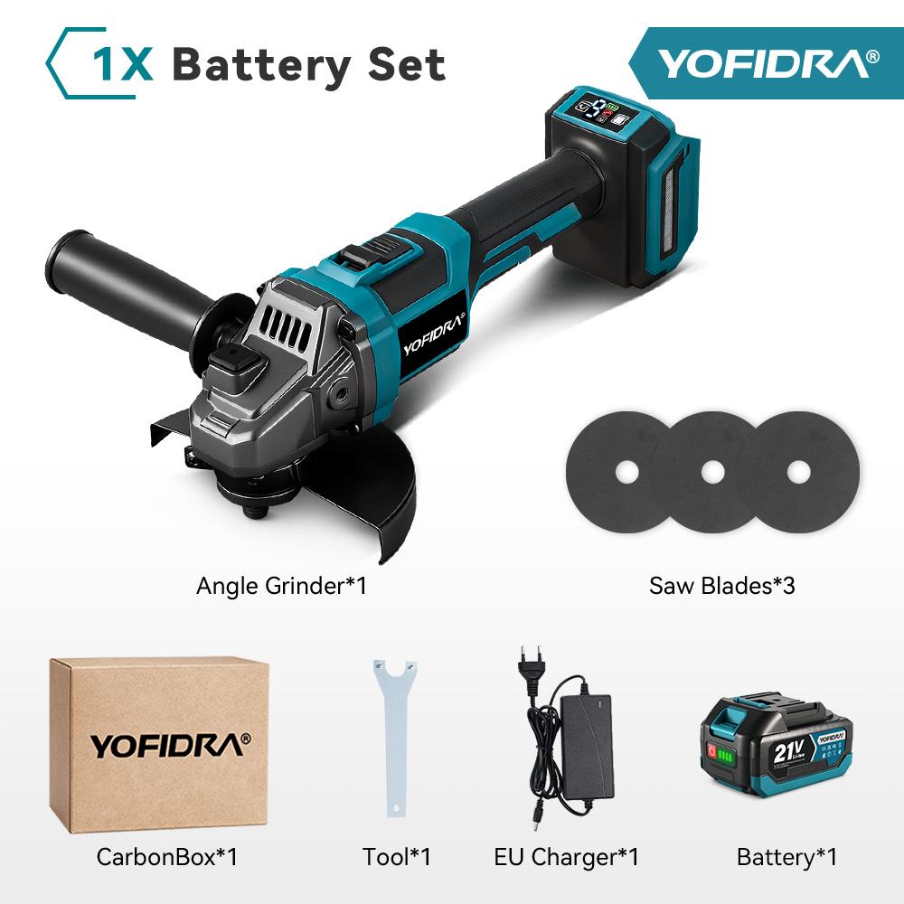 YOFIDRA M14 Borstelloze Elektrische Haakse Slijper 6 Versnellingen Oplaadbare Haakse Slijper Polijst Gereedschap Voor Makita 18V Batterij Pin 1 Battery-EU Plug