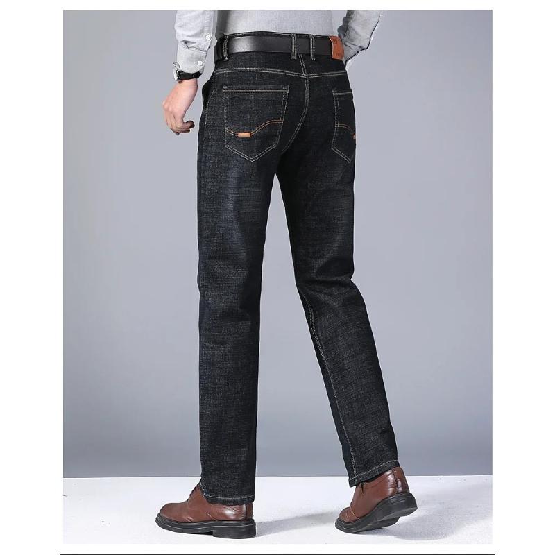 Spring Autumn Mens Black Blue Pants Pure Color Stretch Jeans Street Casual Slim Fit Trousers Male Wash Jeans for Men