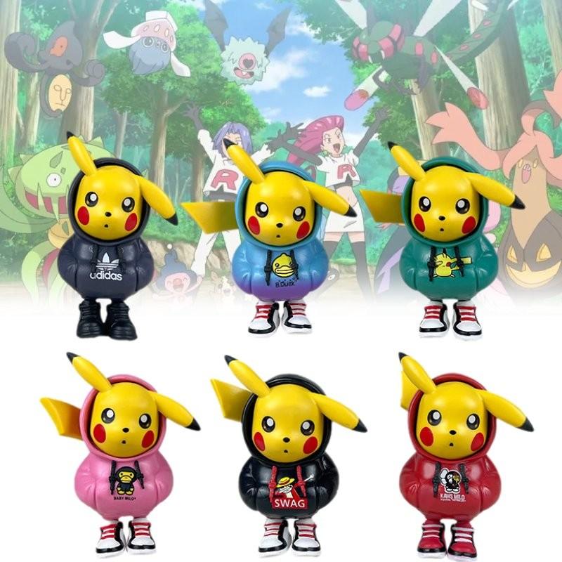 6pcs Hoodie Pikachu Pvc Toy Model Desktop Decoration Christmas Gifts