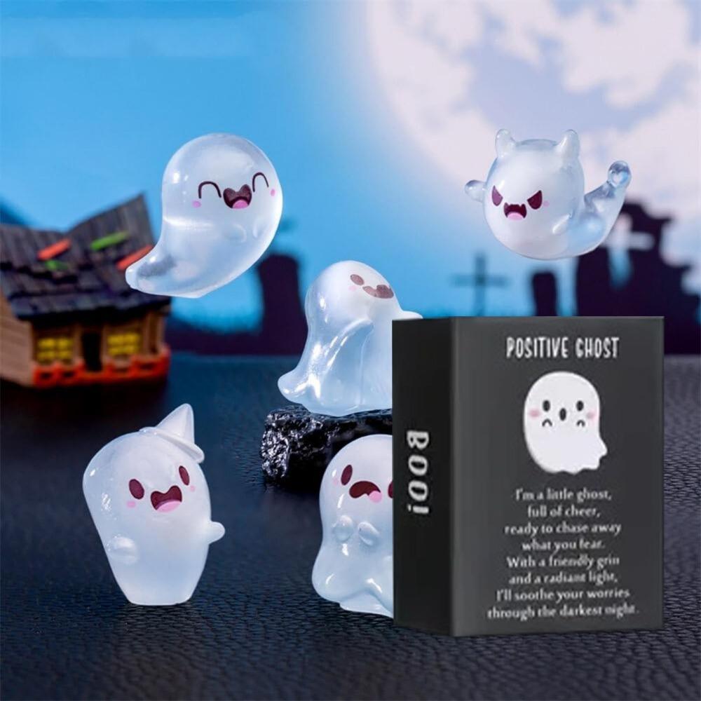 Mini Ghost Figures With Box Luminous Ghost Figurines Resin Glow in The Dark Ghost Figures Cute Positive Gift