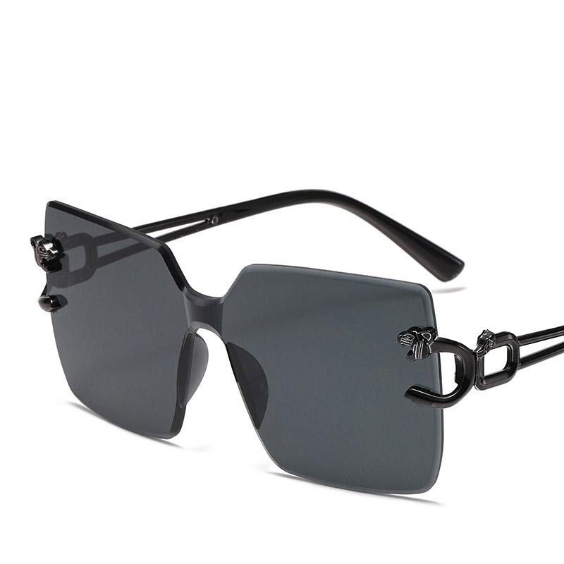 Non-polarized New European and American Fashion One-piece Frameless Sunglasses, Personalized Leopard Head Sunglasses