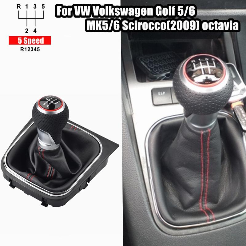 Pommeau de levier de vitesse de voiture Levier Stylo 5 6 Vitesses Soufflet de levier de vitesse Pour V-W Volkswagen Golf 5/6 MK5/6 Scirocco(2009) Octavie