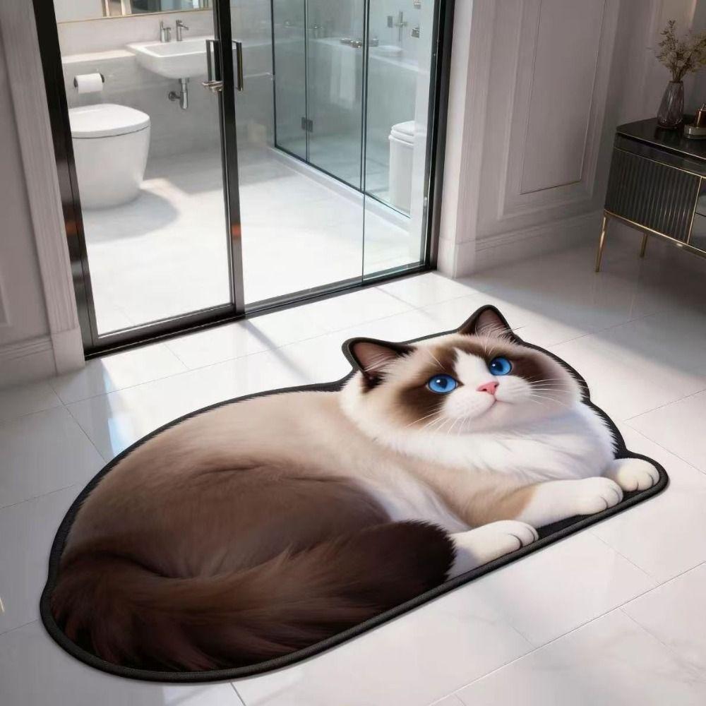 Super Absorbent Cute Cat Diatom Floor Mat Bedroom Door Small Rug  Living Room Tea Table Bedside