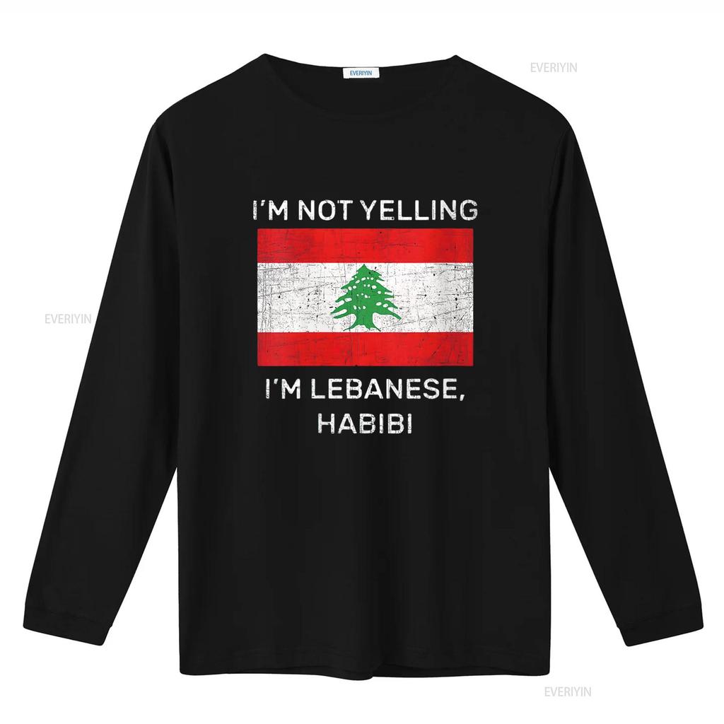 Mens I M Not Yelling Lebanese Habibi Lebanon Flag Round Neck T Shirt Black 2X Large Vintage Washed Versatile Comfortable