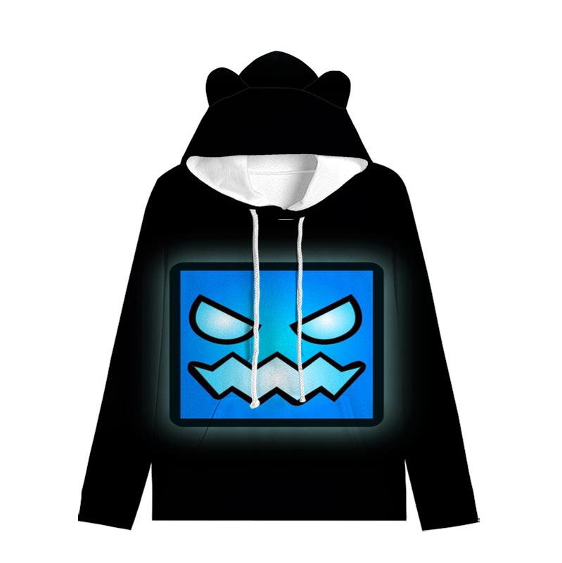 Dětská mikina Angry Geometry Dash pro chlapce Dívčí mikina Harajuku Streetwear Hip Hop Kawaii Cat Ear Pullover s kapucí