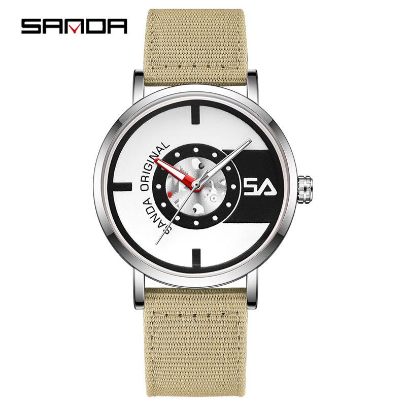 Sanda Nylon Strap Quartz Watch - Simple, Thin, Creative Dial, Waterproof, for Students and Sports