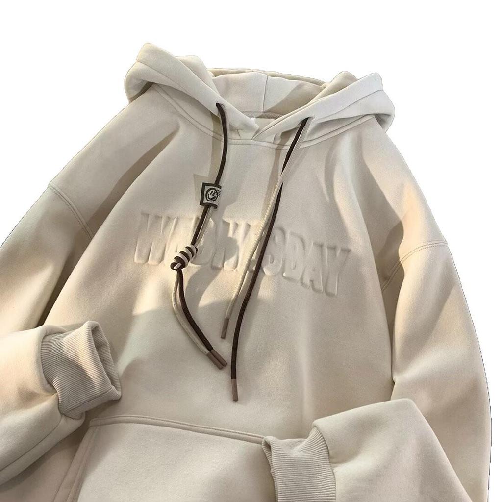 Herren Oversized Schwerer Hoodie - Herbst/Winter Trendiger Lockerer Schnitt mit Plus Samt und Gestempeltem Design