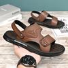 Fashion Solid Color Leather Sandals for Men 2025 Summer New Designer Anti-slip Soft Sole Beach Shoes Male Outwear Dual-use Slipper Shoes