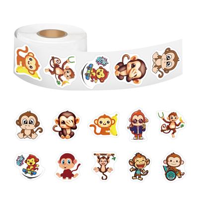 500/roll Cartoon Monkey Roll Sticker Cute Animal Children DIY Skateboard Suitcase Sticker