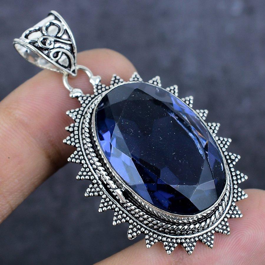 Natürlicher Amethyst Edelstein 925 Sterlingsilber Schmuck Anhänger 2,17" U2M72