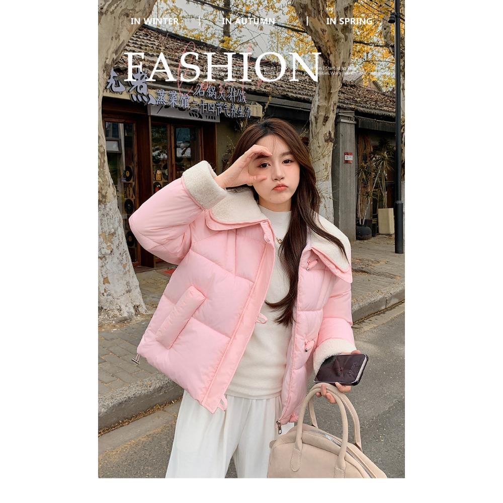 Short Korean version women's candy color age-reducing small man 2025 winter horn buckle large lapel short down cotton-padded coat