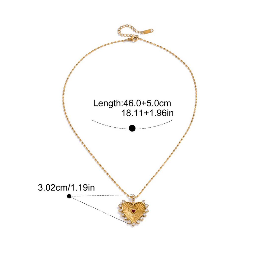 Yori Distinctive Red Rhinestone Ribbed Heart Pendant Necklace for Women Stainless Steel Popular Chic 2025 Jewelry PVD Plated