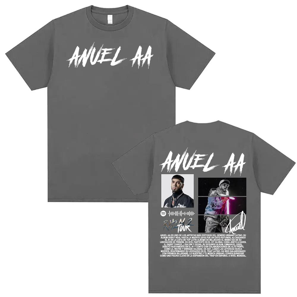 Rapper Anuel AA Rhlm 2 Album Tour Printed Tee Shirt Unisex Women Fashion Trend Hip Hop Pop Music Tshirt Pure Cotton Loose T Shirts