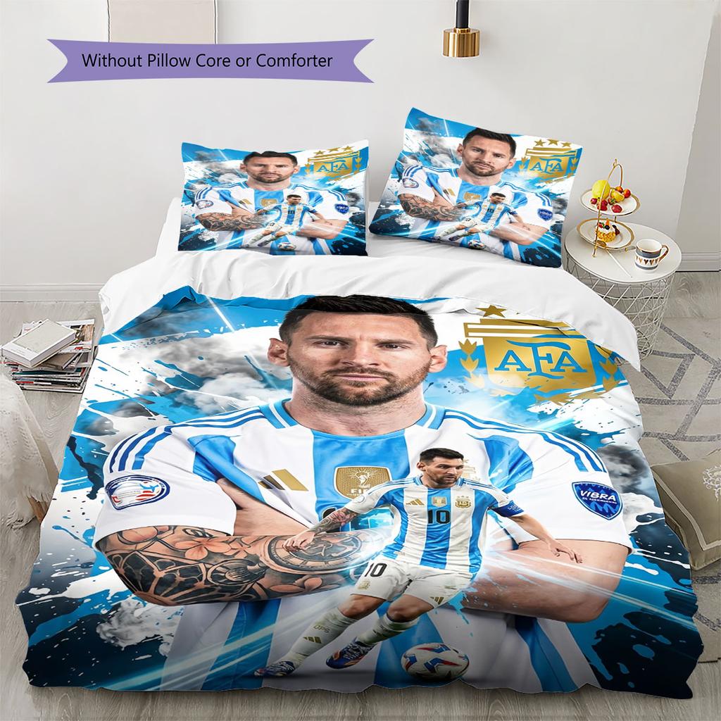 Lionel Messi Pattern Bedding Home Decoration Birthday Gift (1 * Duvet Cover + 2 * Pillowcase, Without Core),fan Merchandise.