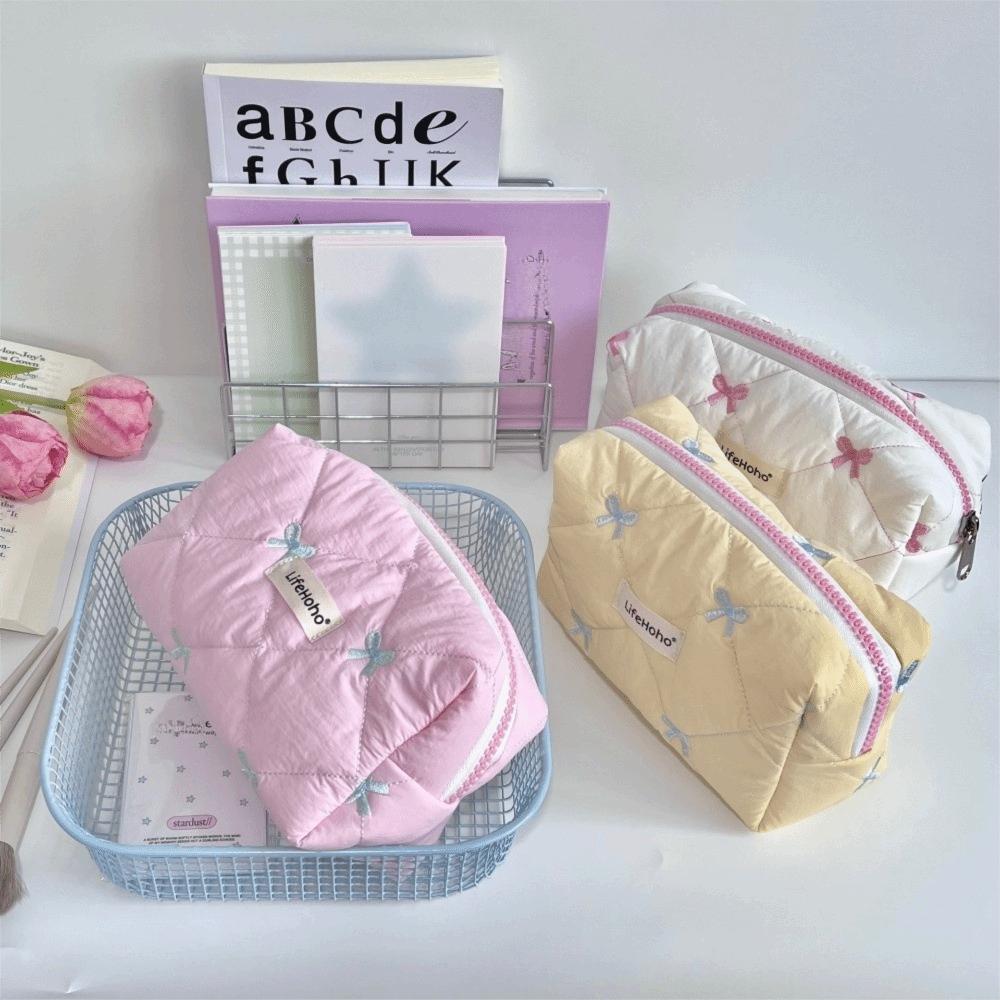 Student School Supplies Cute Bow Cosmetic Bag Female Large Capacity Makeup Bag Office Stationery Storage Bags