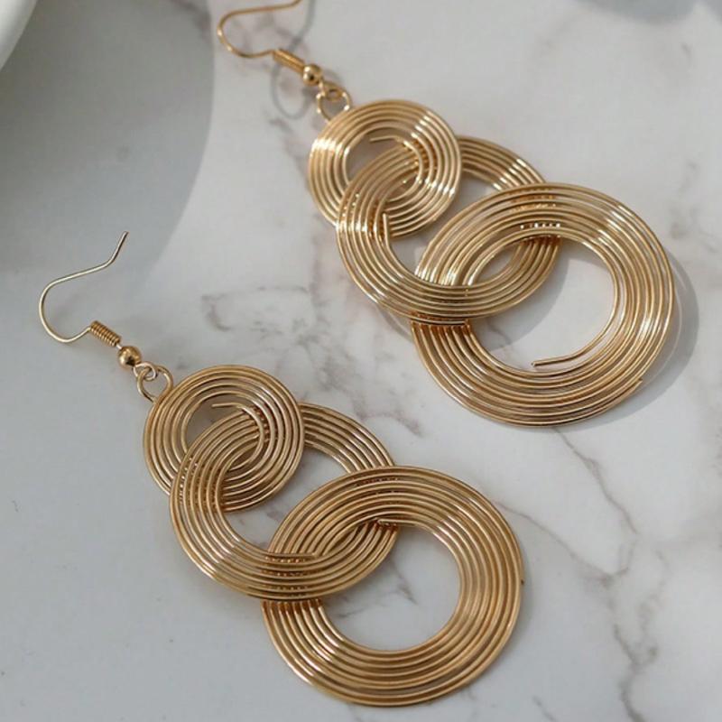 1 Pair Personalized Metal Multi-Layer Circle Hoop Earrings, Exaggerated Vintage Big Circle Long Dangle Earrings for Women