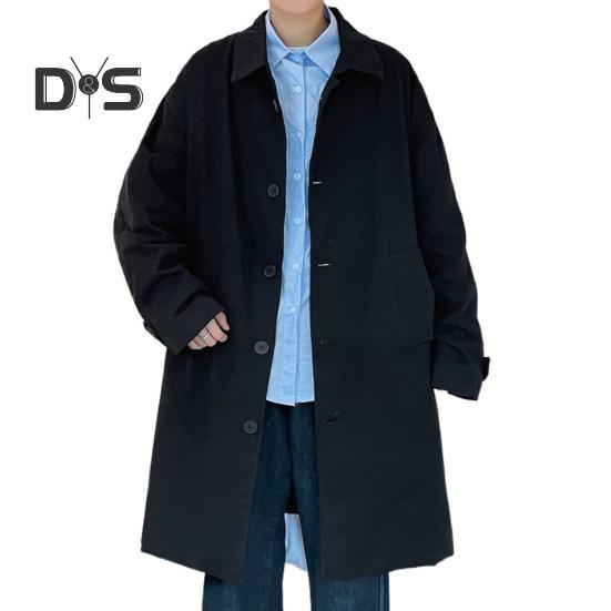 

Мужская ветровка, пальто с лацканами, длинным рукавом, пуговицами, планкой, тренчкотом с карманами, однотонный свободный крой, верхняя одежда средней длины XL чёрный