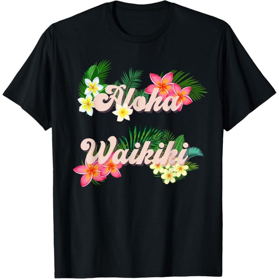 Алоха Вайкики Винтажная Гавайская Футболка с Тропическим Цветком XXXXXL чёрный