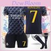 2324 Real Madrid Blue Away Jersey 10 Modric 7 Vincius 5 Varane Football Kit