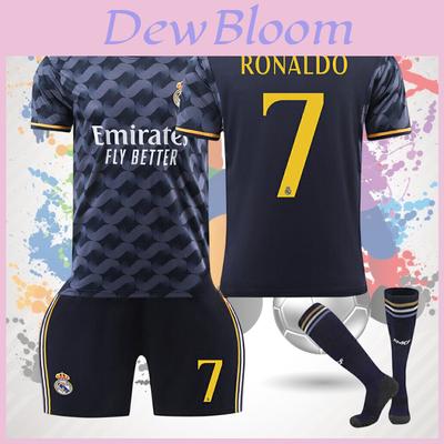 2324 Real Madrid Blue Away Jersey 10 Modric 7 Vincius 5 Varane Football Kit